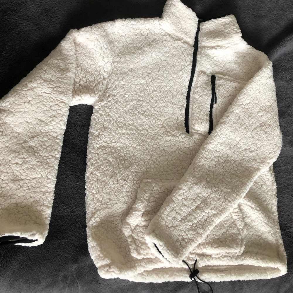White fuzzy quarter zip sweater
